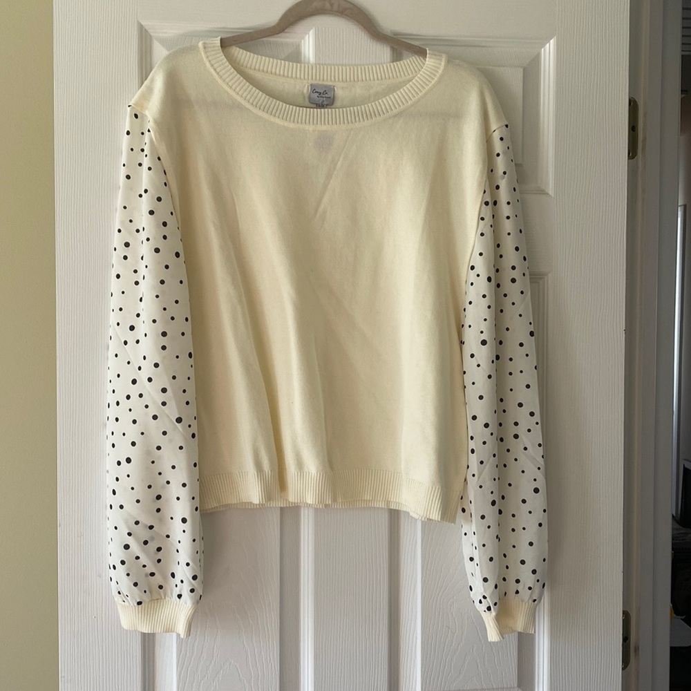 Cozy Co Sweater with polka dot sleeves